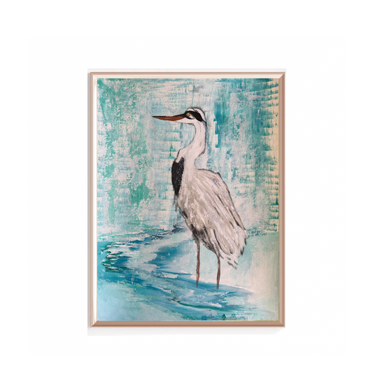 Blue Egret Bird Original Painting