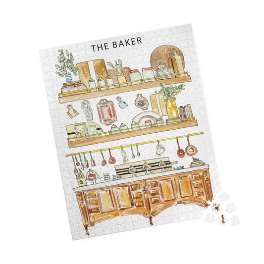 Bakery Family Puzzle, Custom Watercolor Illustration Jigsaw Game for Bakers, Bake Enthusiasts,500, Piece, Fun Family