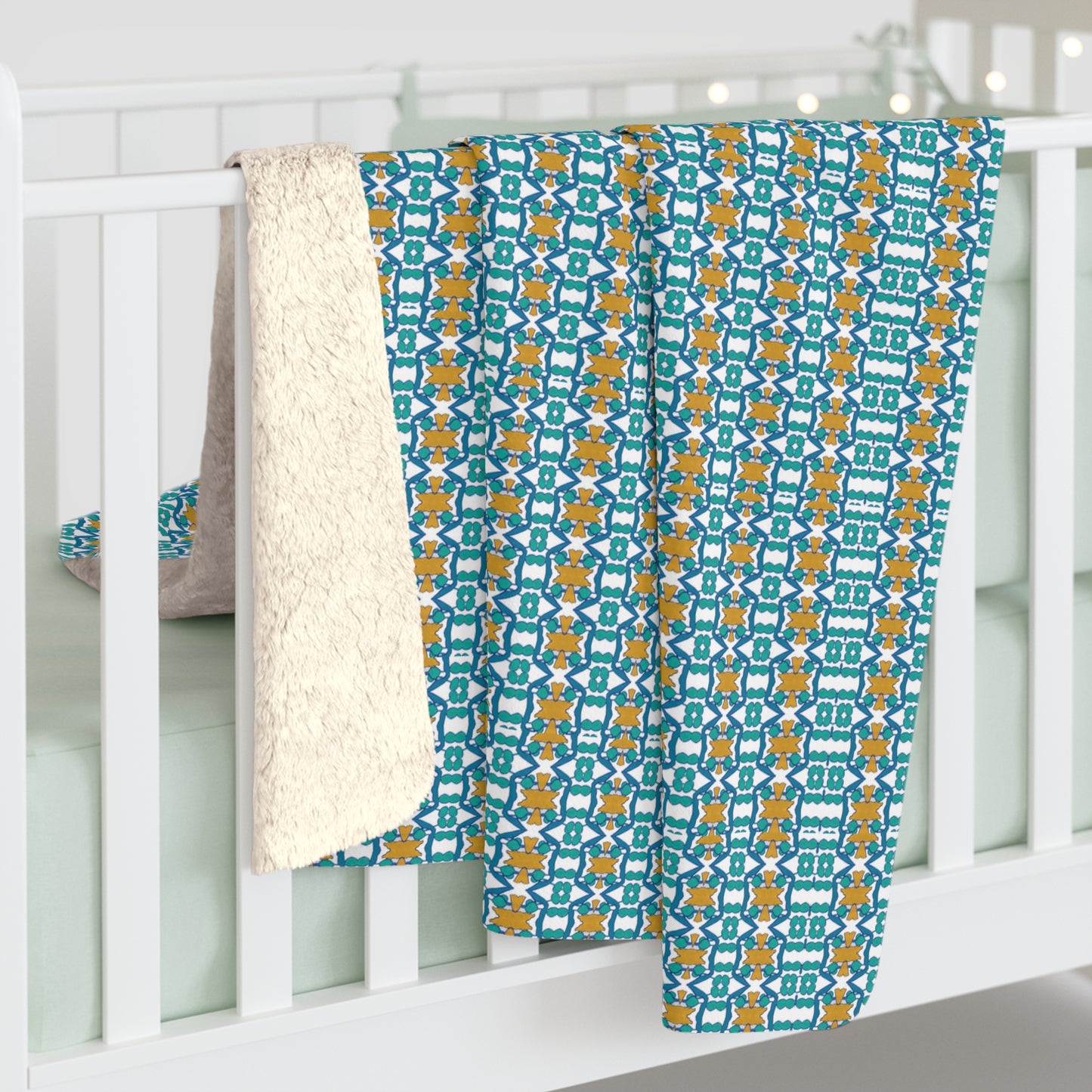 Teal and Gold Geometric Sherpa Blanket