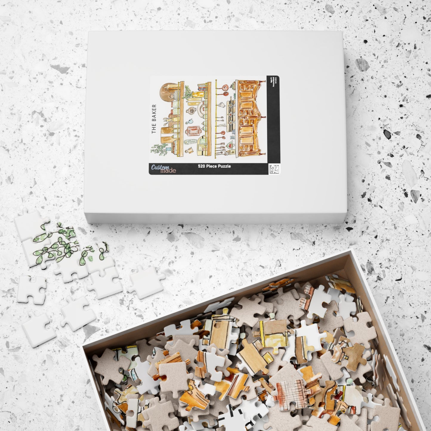 Bakery Family Puzzle, Custom Watercolor Illustration Jigsaw Game for Bakers, Bake Enthusiasts,500, Piece, Fun Family