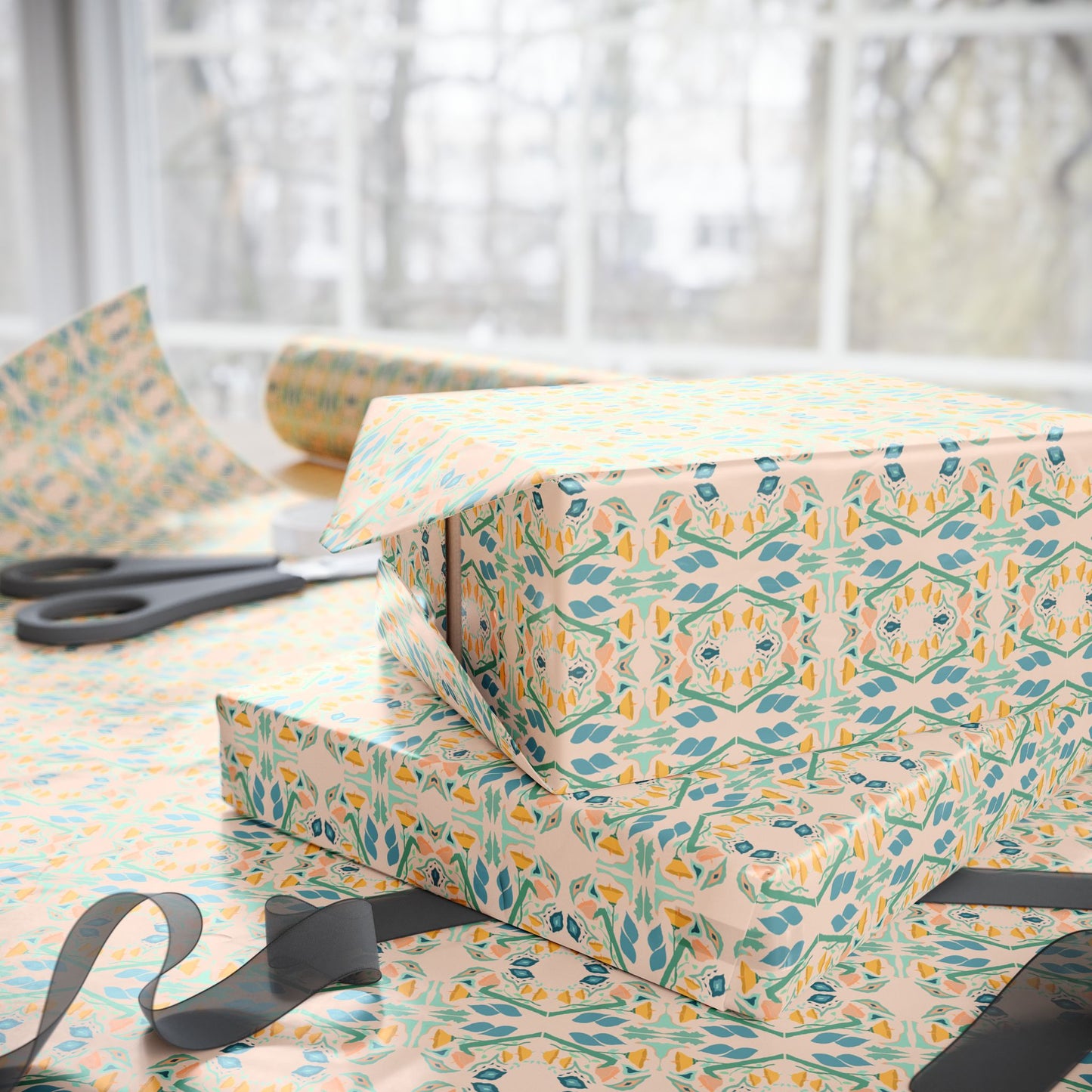 Peachy Florals Watercolor Wrapping Paper