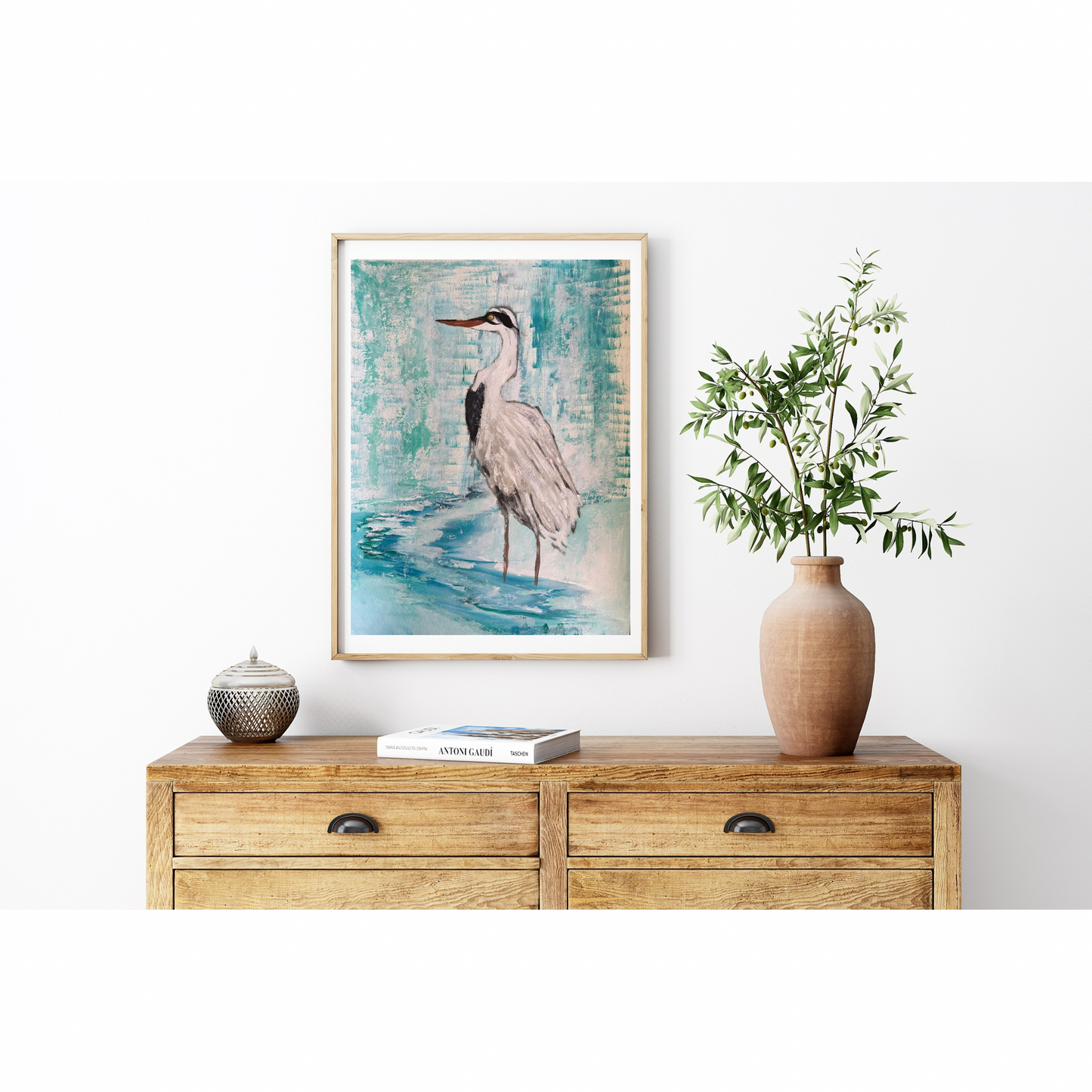 Blue Egret Bird Painting Print