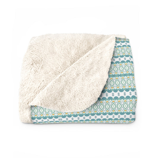 Small Blue Pattern Floral Sherpa Blanket