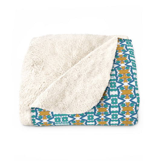 Teal and Gold Geometric Sherpa Blanket