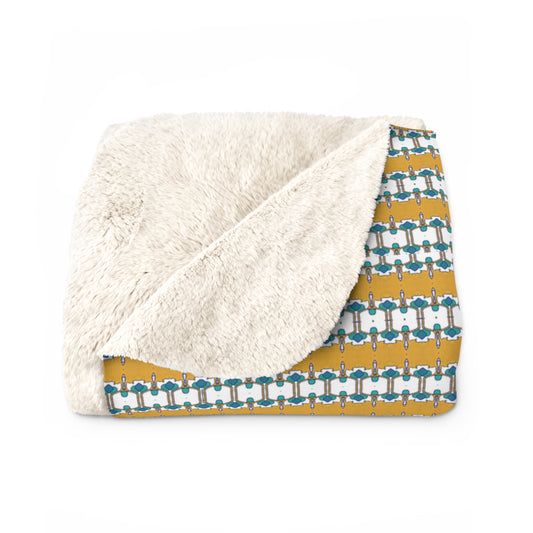 Gold Stripes and Teal Accent  Sherpa Blanket
