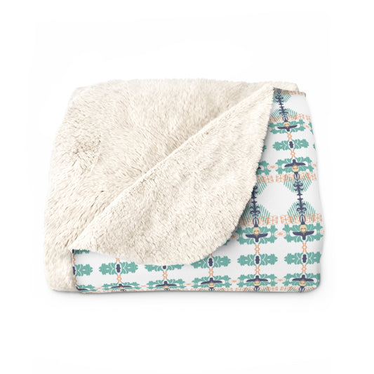 Mint and Navy Sherpa Blanket, Cozy Gift For Him