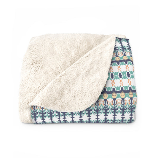 Bohemian Blues Warm Sherpa Fleece Blanket, Soft Plush