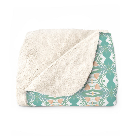 Green and Peach Floral Cozy Throw Blanket
