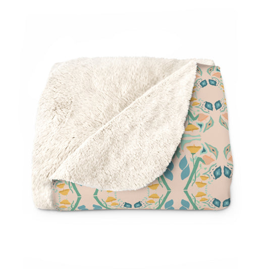 Sherpa Peach Floral Cozy Throw Blanket