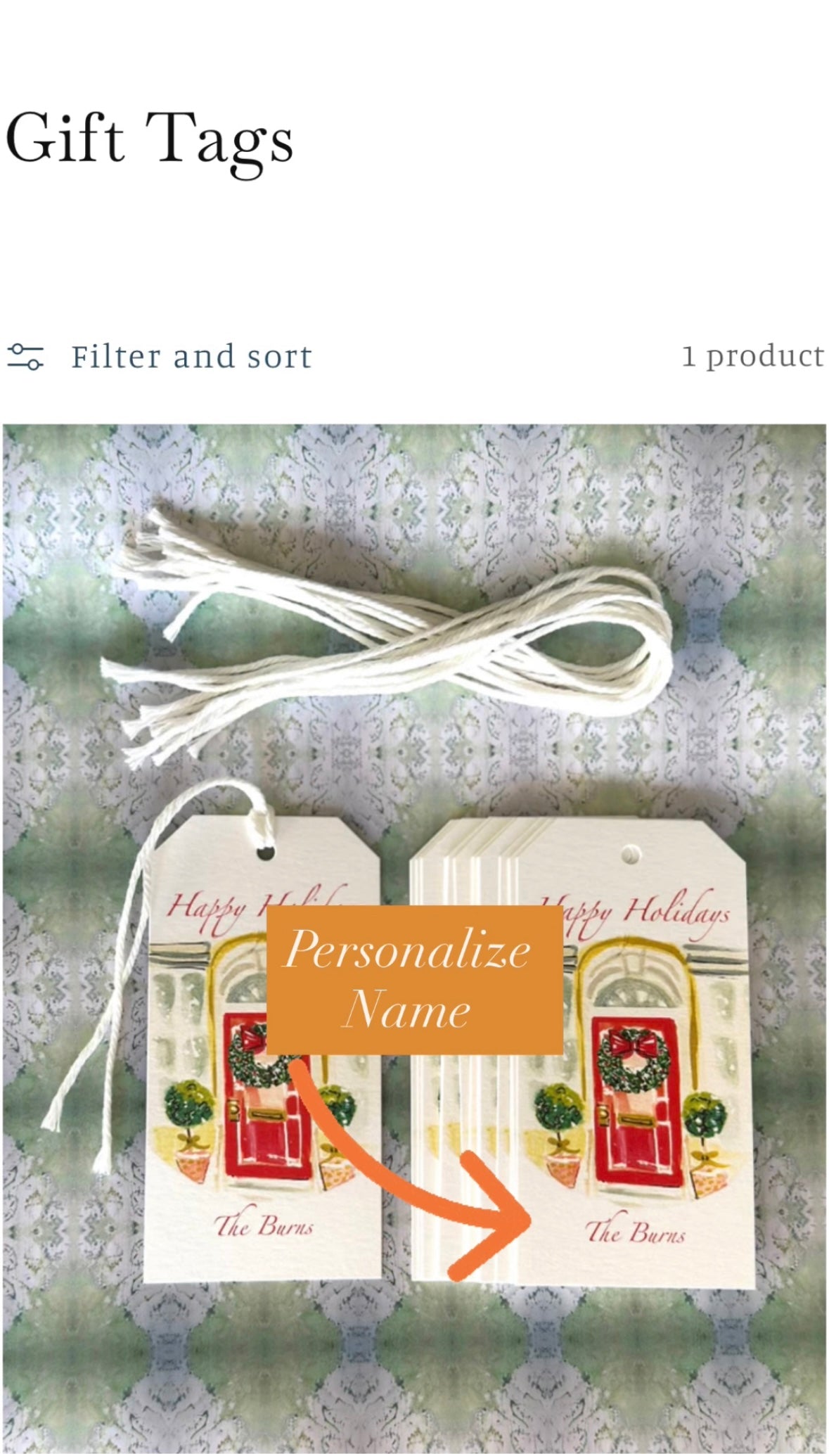 Hand Painted Watercolor Personalized Holiday Gift Tags (Set of 12)