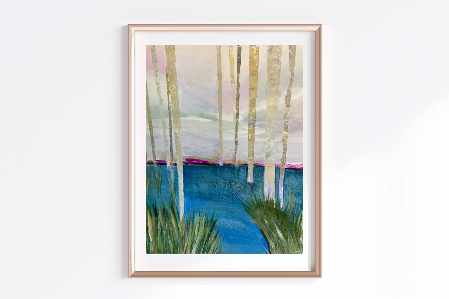 Golden Birch Trees Marshland Print