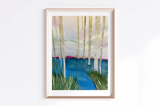 Golden Birch Trees Marshland Original Painting