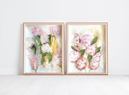 Pretty Sweet Peony Painting Set of Two Original