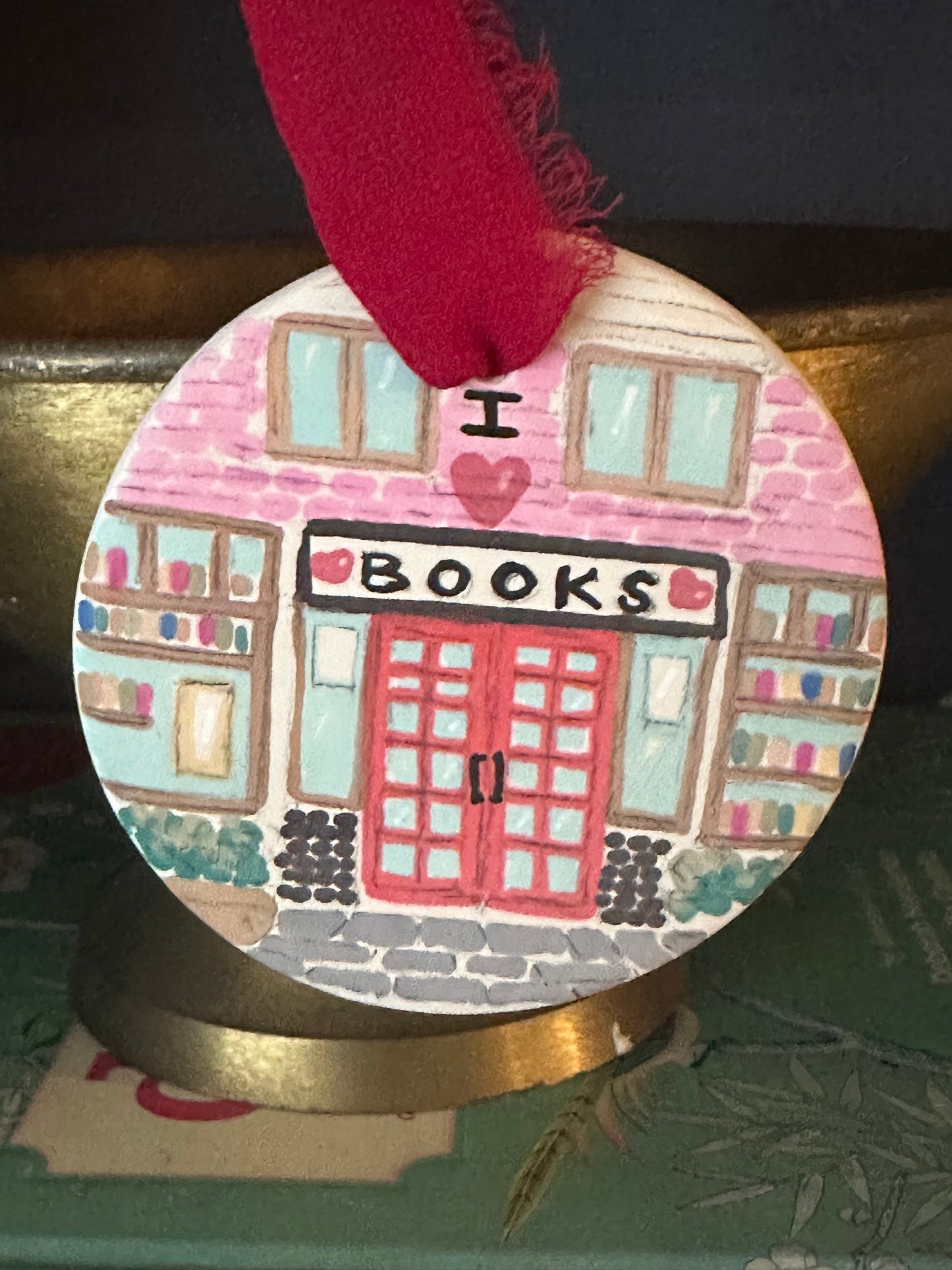 Handpainted Book Lover Holiday Ornament