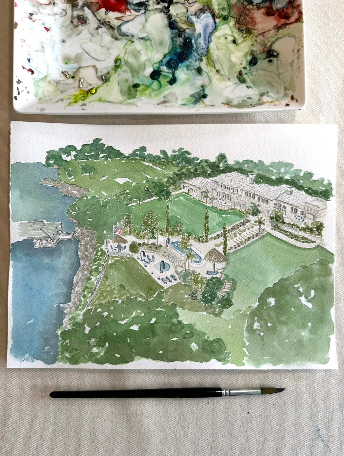Arial View Property Painting Custom Illustration