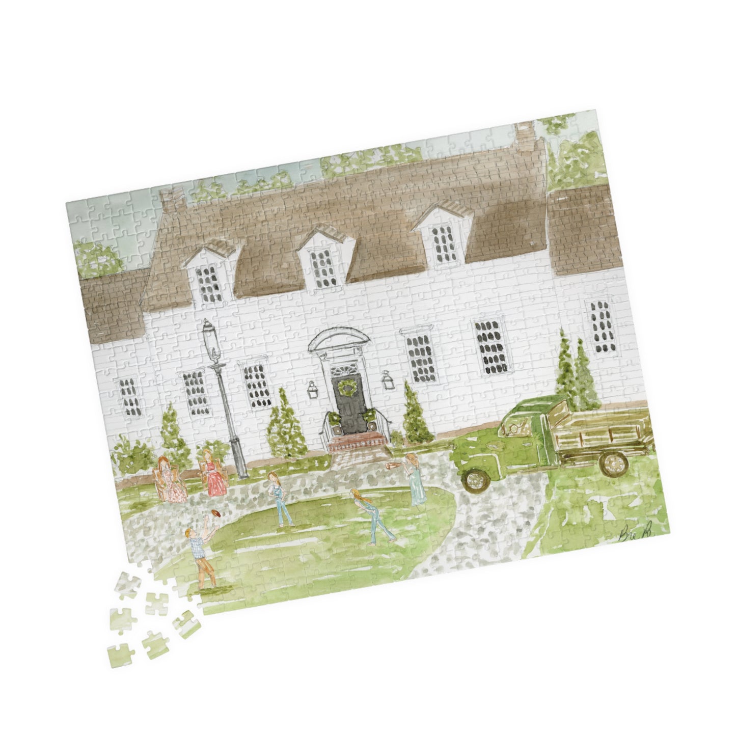 Personalized Home Portrait Puzzle One of A Kind  Puzzle Country Living Watercolor Illustration Jigsaw Puzzle 520 pcs