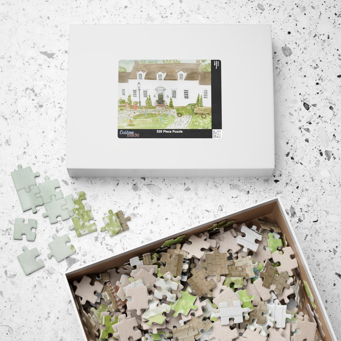 Personalized Home Portrait Puzzle One of A Kind  Puzzle Country Living Watercolor Illustration Jigsaw Puzzle 520 pcs