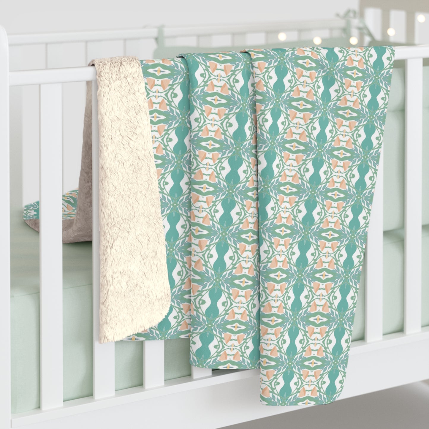 Green and Peach Floral Cozy Throw Blanket