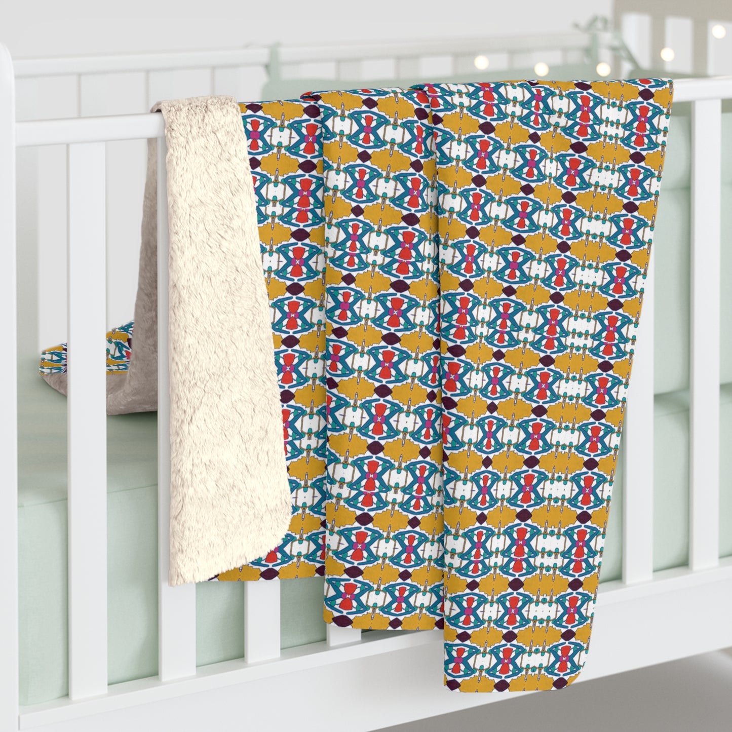 Blue and Gold and Pink Sherpa Blanket