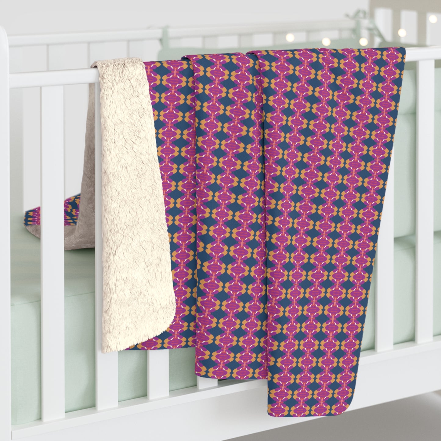 Sherpa Blanket, Navy and Magenta Cozy Throw