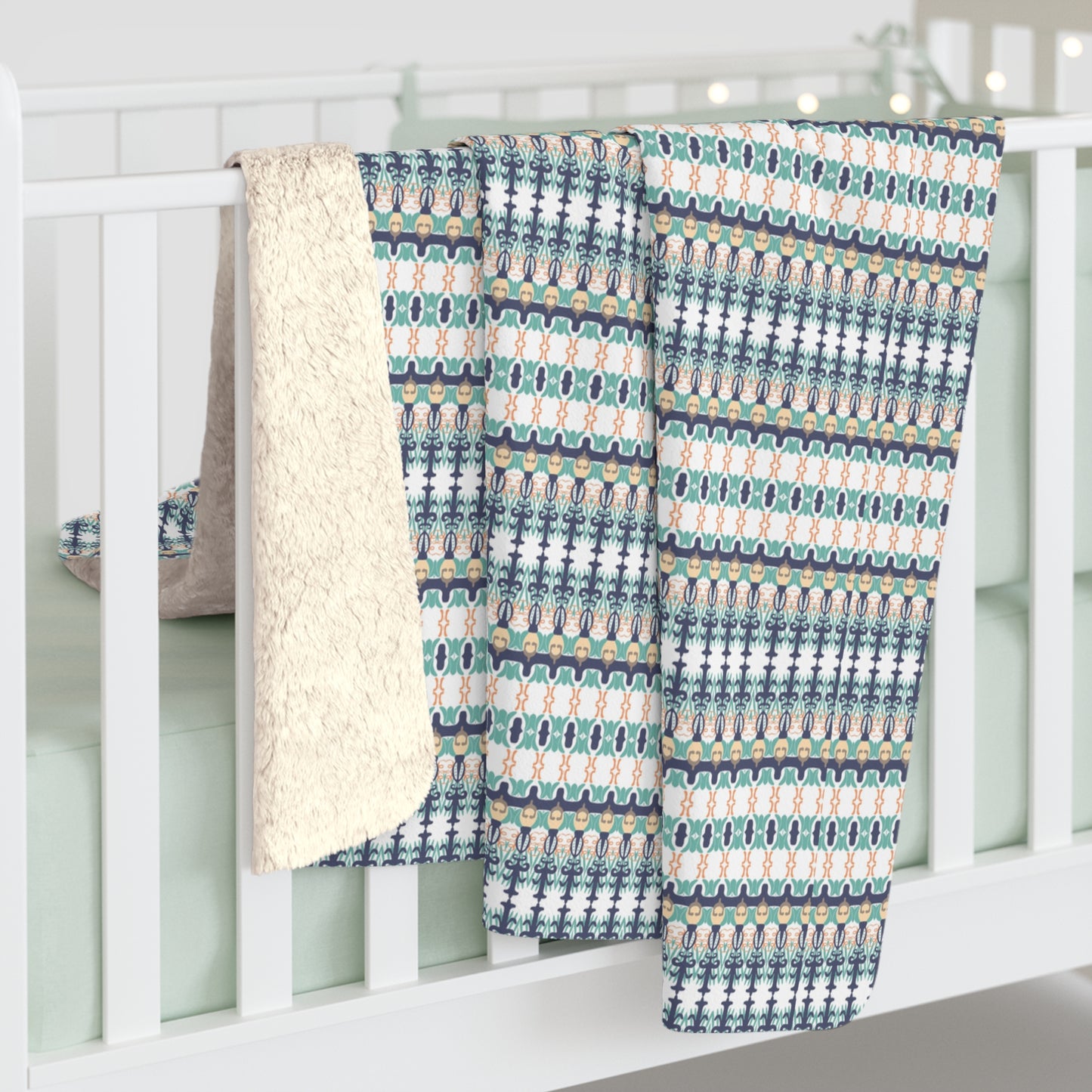 Bohemian Blues Warm Sherpa Fleece Blanket, Soft Plush