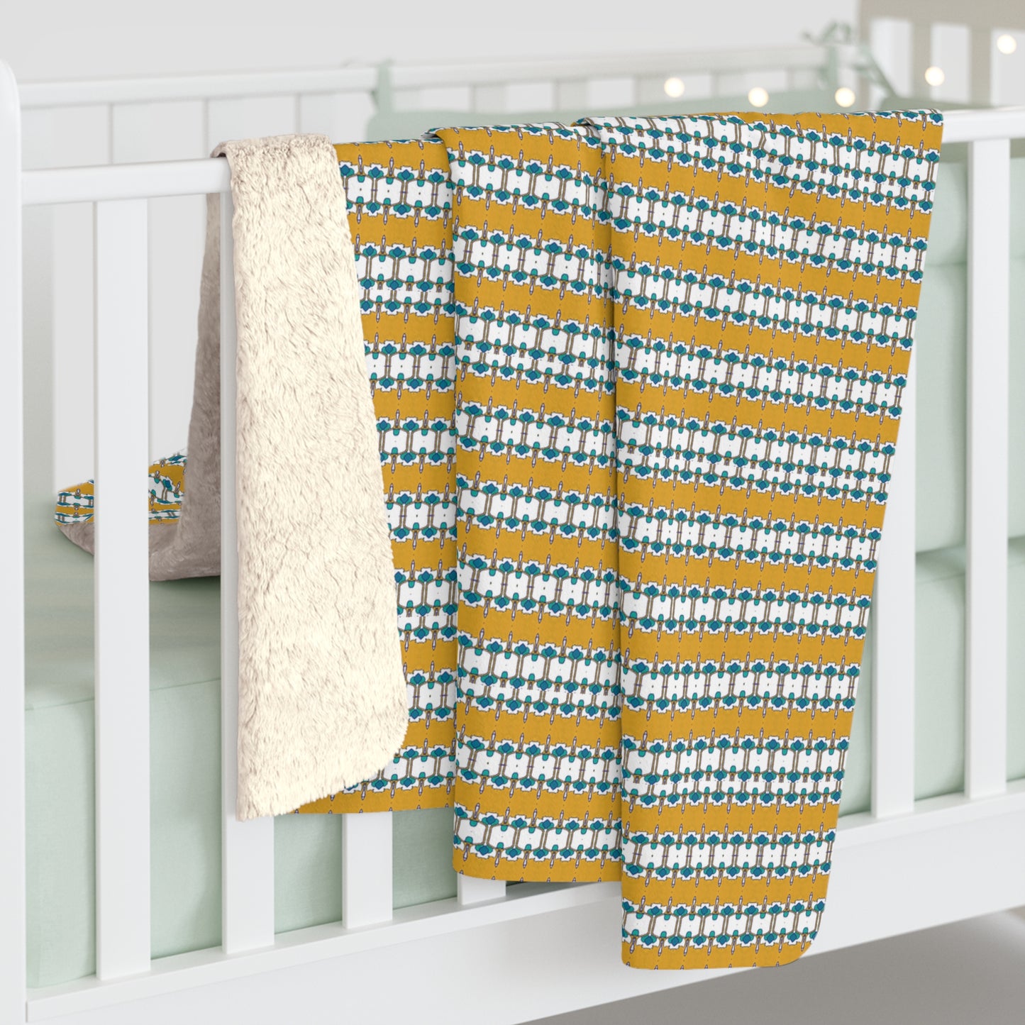 Gold Stripes and Teal Accent  Sherpa Blanket