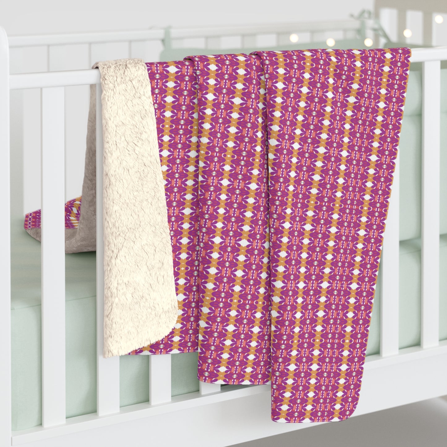 Hot pink and serbet orange geometric cozy throw blanket