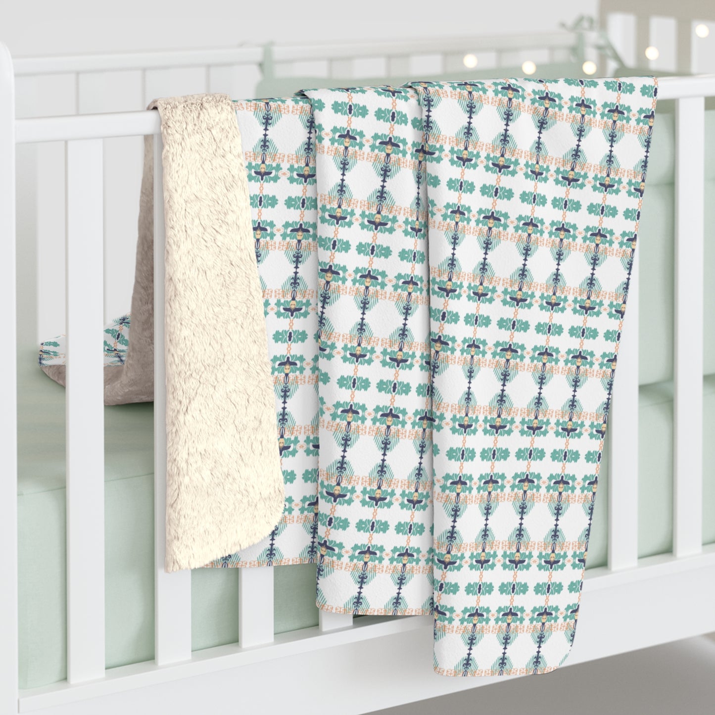 Mint and Navy Sherpa Blanket, Cozy Gift For Him