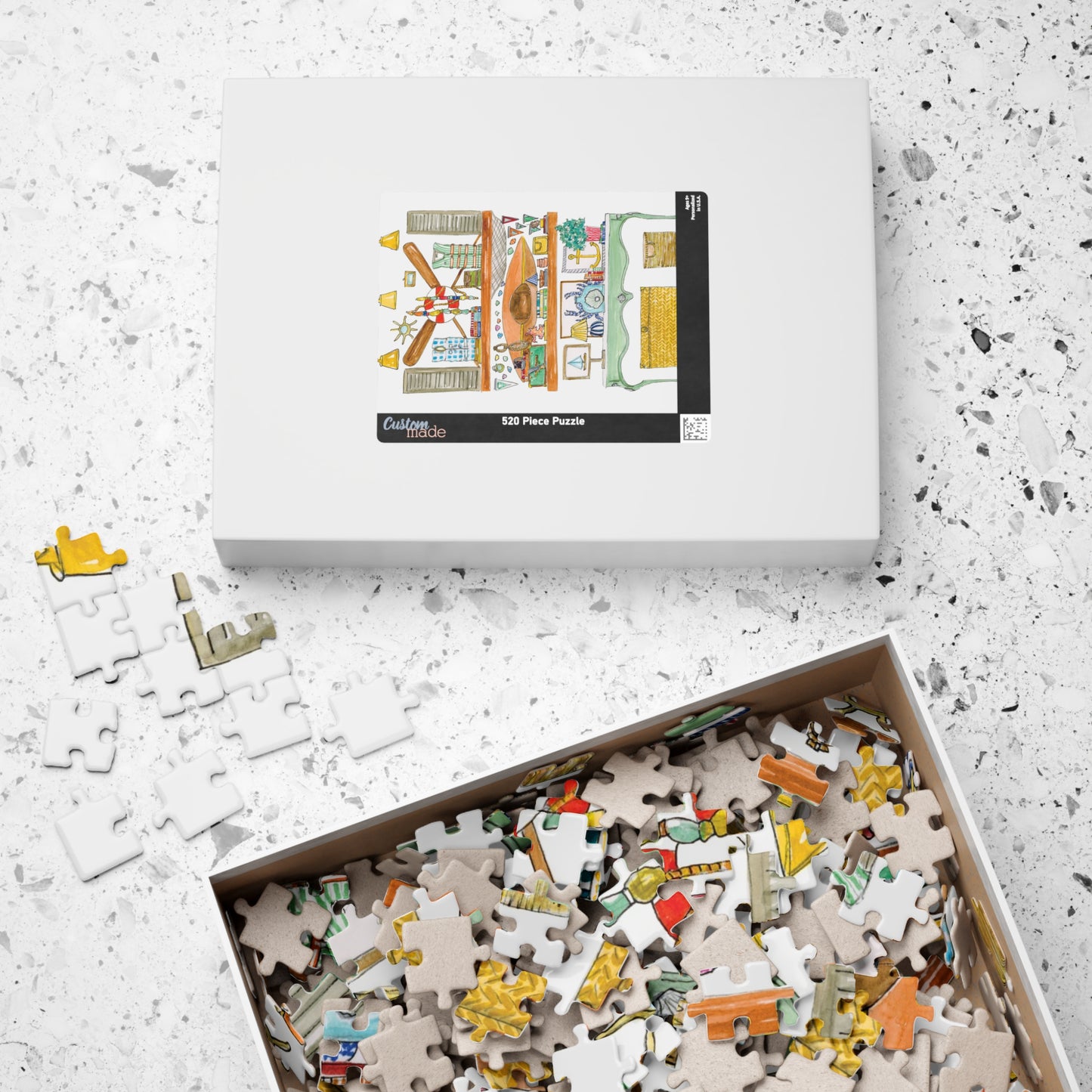 Puzzle, Fisherman Warf Watercolor 500-piece Fun Jigsaw Puzzles, Relaxing Brain Teaser, Unique Gift for Puzzle Lovers, Mindful Activity