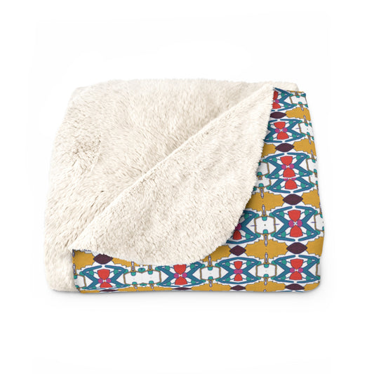 Blue and Gold and Pink Sherpa Blanket