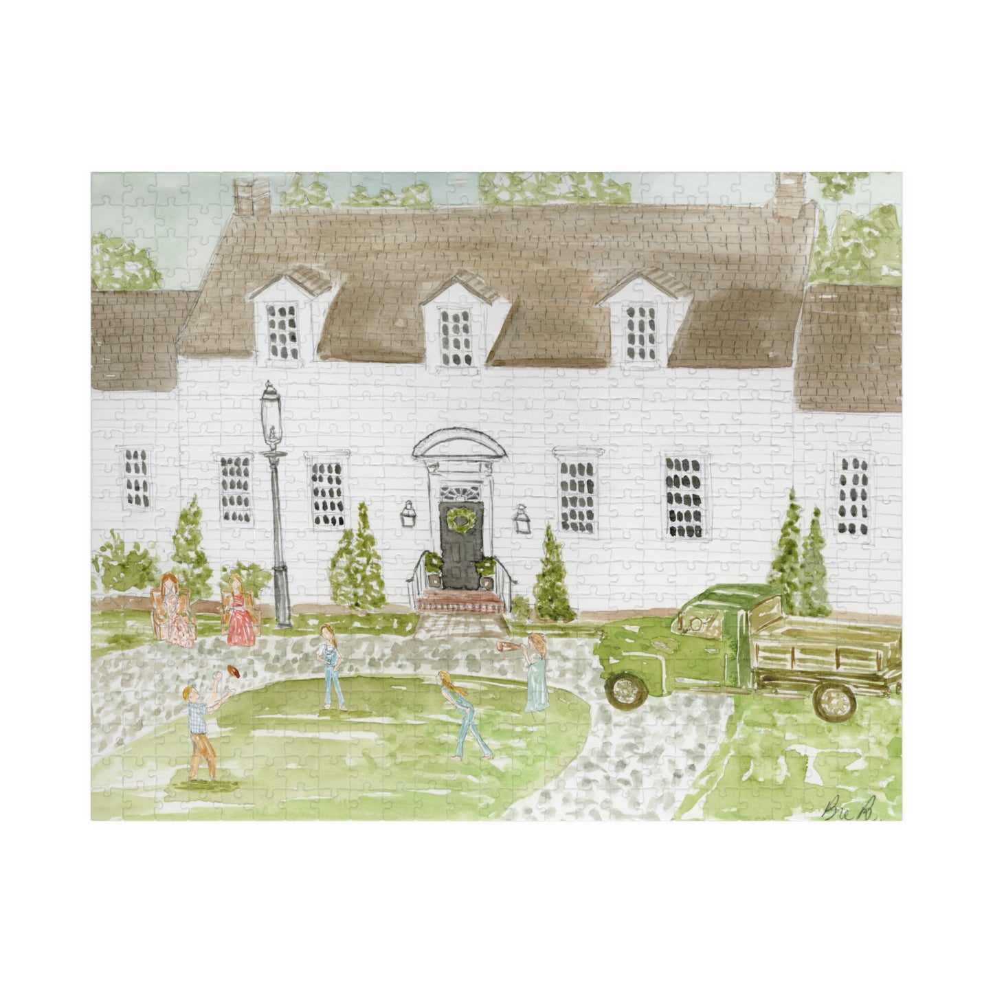 Personalized Home Portrait Puzzle One of A Kind  Puzzle Country Living Watercolor Illustration Jigsaw Puzzle 520 pcs