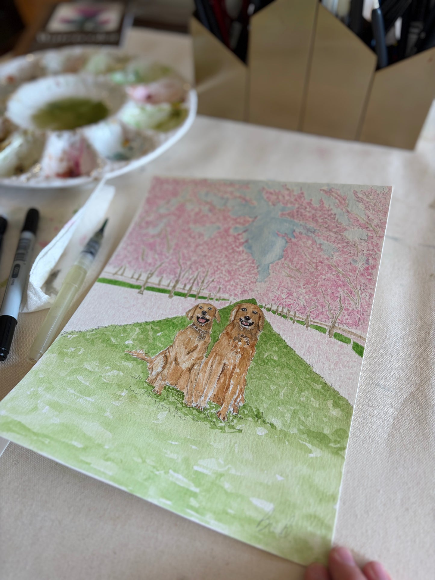 Commissioned Pet Portrait Painting - Topper & Almond