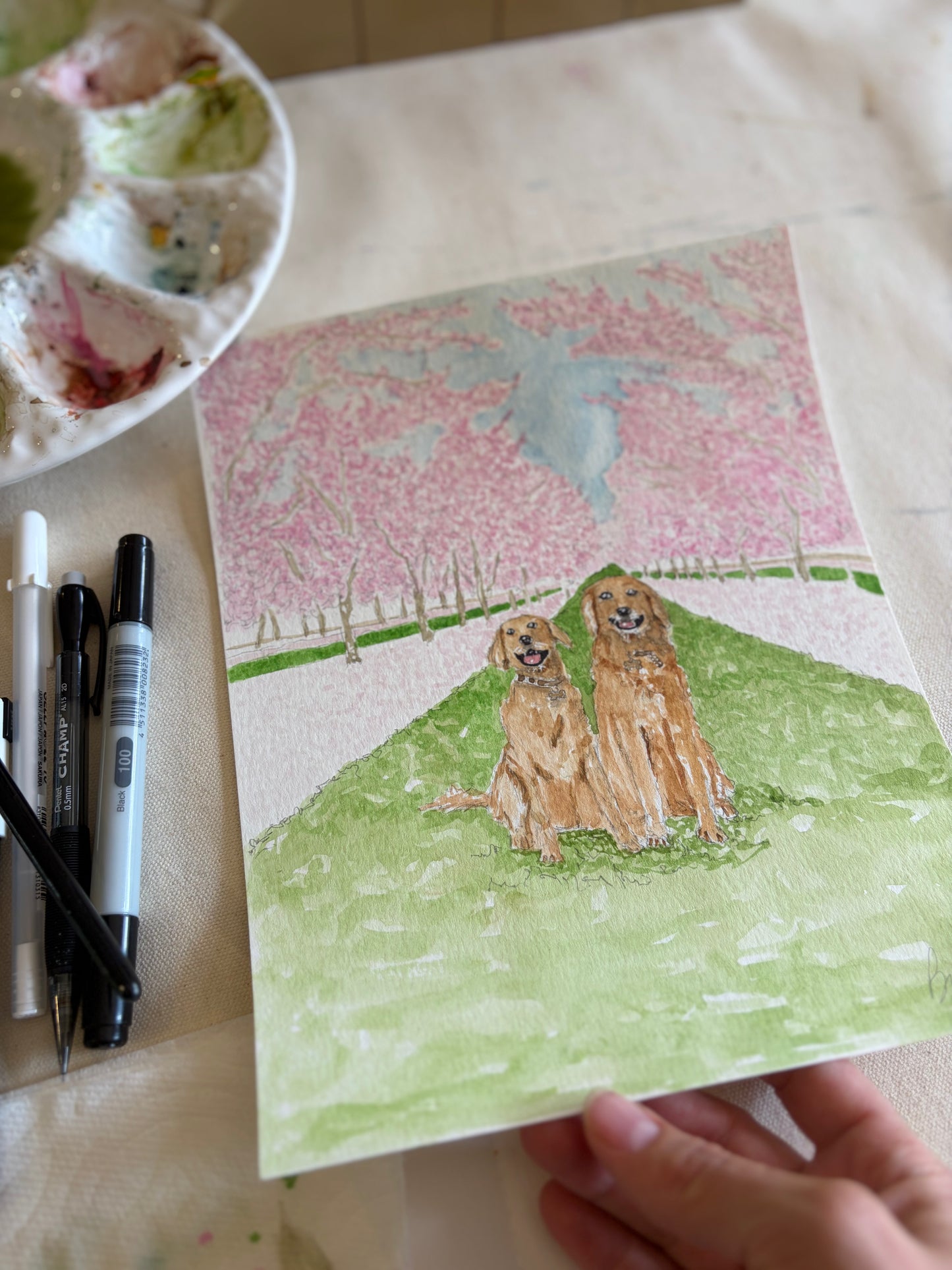Commissioned Pet Portrait Painting - Topper & Almond