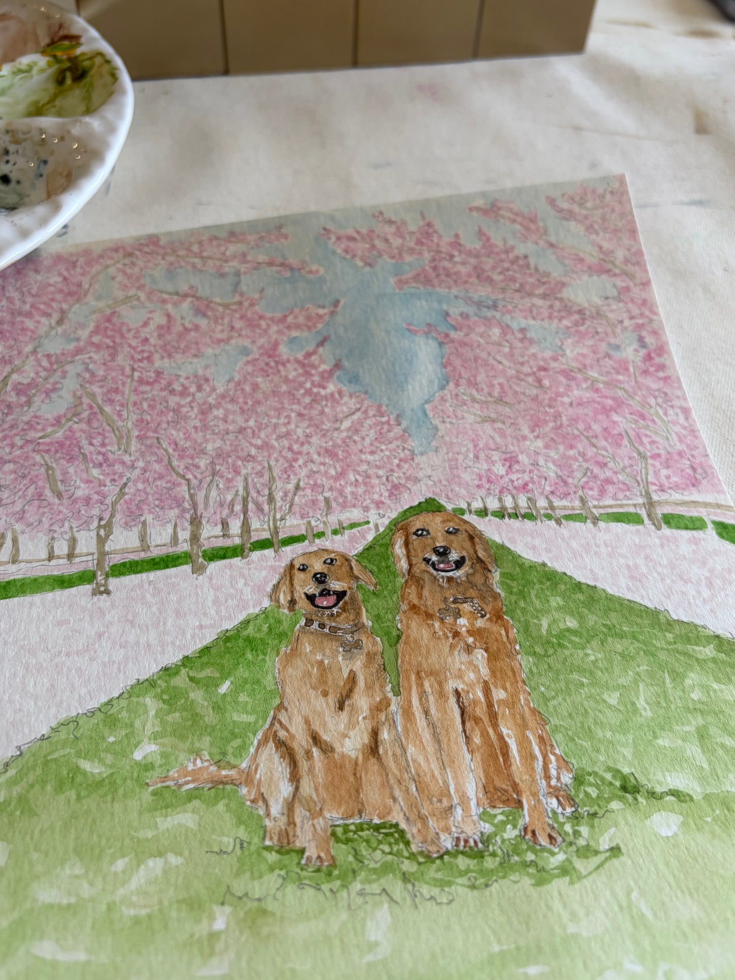 Commissioned Pet Portrait Painting - Topper & Almond