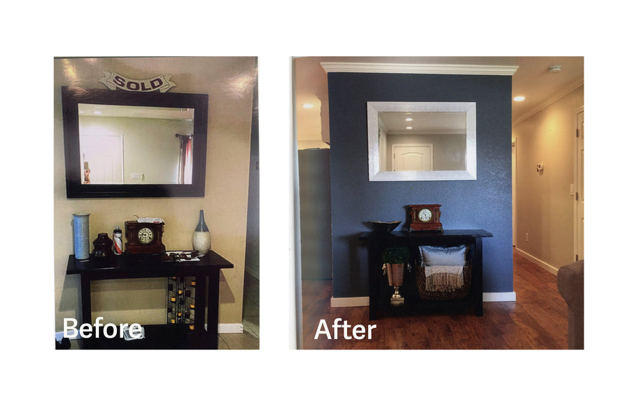 Before and after entry interior design by Breanna Megan Studio — Ripon, CA