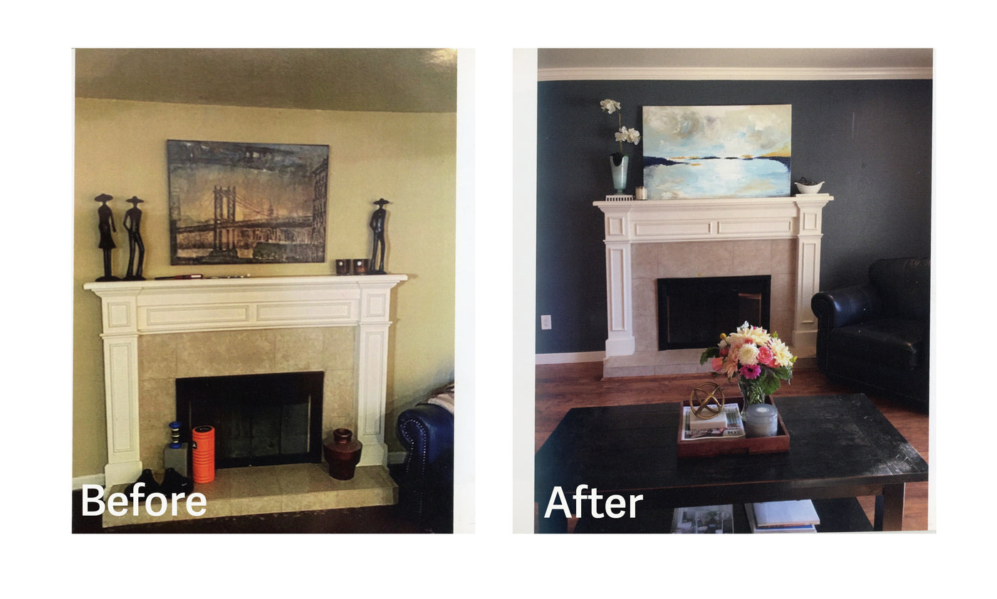Before and after livingroom interior design by Breanna Megan Studio — Ripon, CA
